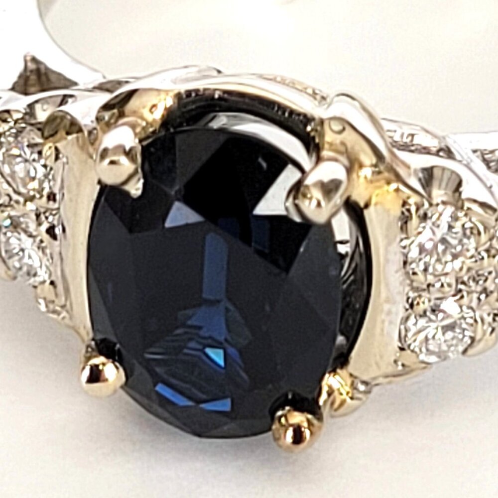 14K White Gold Blue Sapphire & Diamond Ring